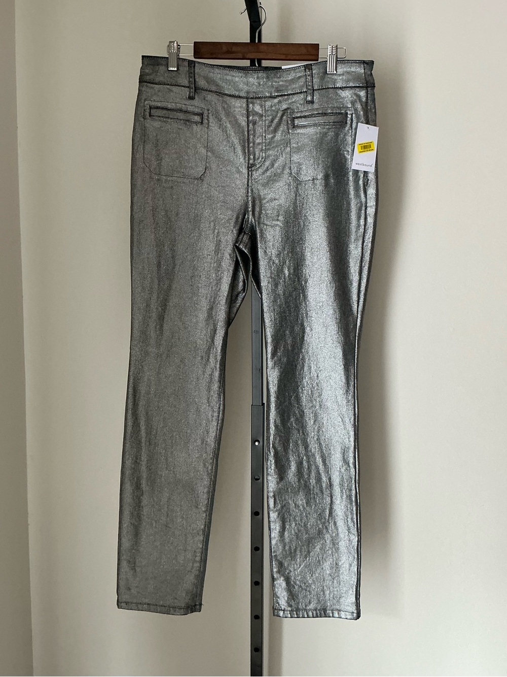 🆕 Westbound | Coated Silver High Rise Patch Pocket Straight Leg Pull-On Pants